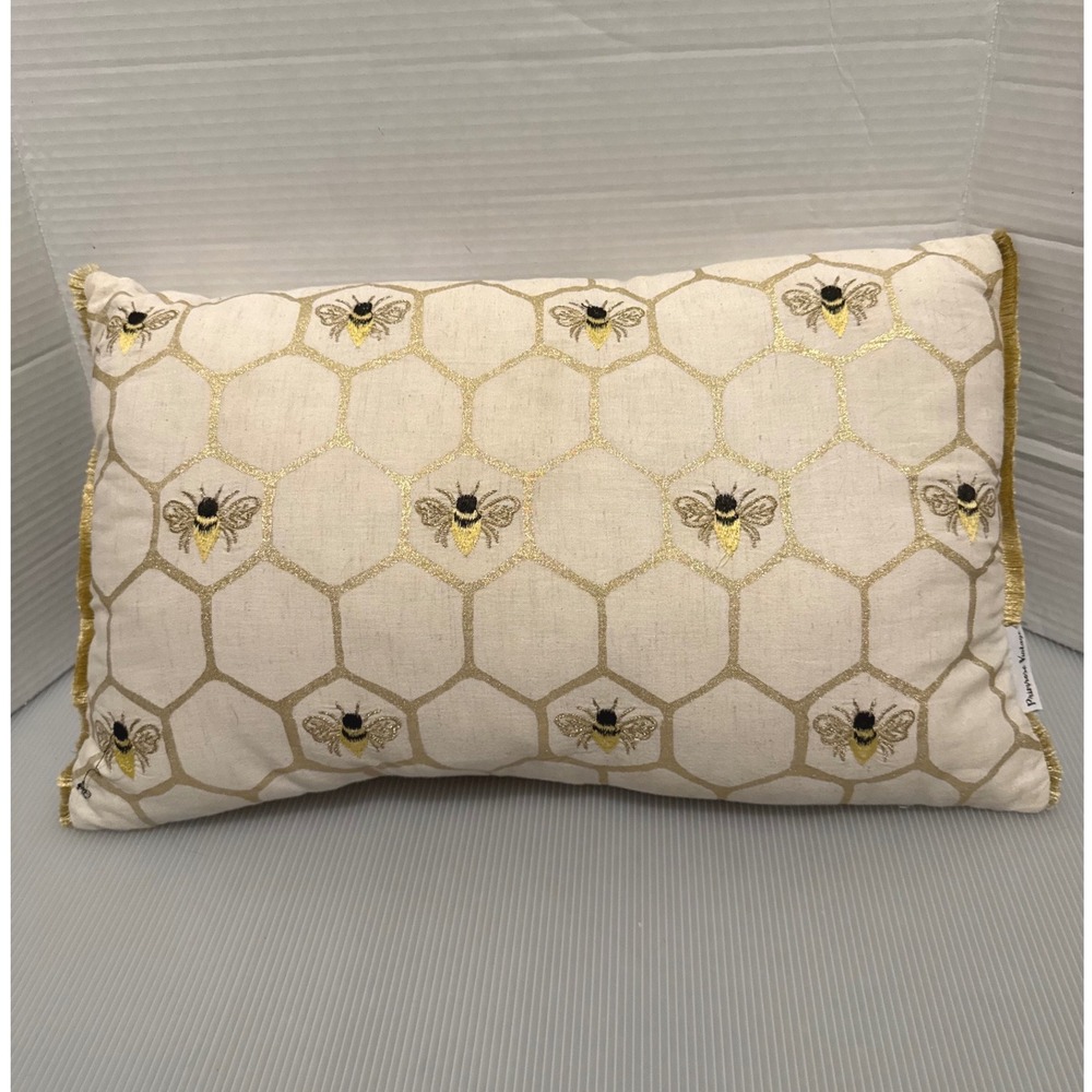 Primrose Vintage Decorative Pillow Embroidered Excellent Bee Honeycomb Fringe